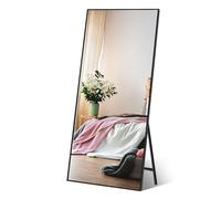 Vasemouh 165x60 CM Grand Miroir sur Pied en Verre Trempé, Miroir Plein Pied Fixable au Mur ou au Sol