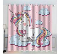 VASENA Cheval Arc-en-Ciel Rideau Occultant Lot de 2 Chambre Enfant Fille Garcon 3D Impression Rose Kawaii Motif Rideaux Acoustiques Opaque Petites Fenêtres Décoration （140x160 cm）