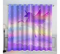 VASENA Cheval Arc-en-Ciel Rideau Occultant Lot de 2 Chambre Enfant Fille Garcon 3D Impression Violet Motif Rideaux Acoustiques Opaque Petites Fenêtres Décoration （140x160 cm）