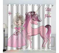 VASENA Cheval De Princesse Rideau Occultant Lot de 2 Chambre Enfant Fille Garcon 3D Impression Rose Motif Rideaux Acoustiques Opaque Petites Fenêtres Décoration （140x160 cm）