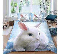 VASENA Housse de Couette 140x200 Enfant Lapin Animal Domestique Parure de Lit 1 Personne Microfibre Housse de Couette Lapin Mignon 3D Imprimé Literie Set 3 Pièces avec Fermeture Éclair