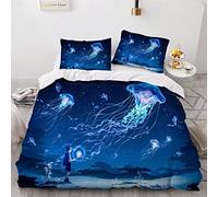 VASENA Housse de Couette 140x200 Enfant Méduse Parure de Lit 1 Personne Microfibre Housse de Couette Anime 3D Imprimé Literie Set 3 Pièces avec Fermeture Éclair