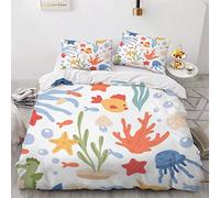 VASENA Housse de Couette 140x200 Enfant Poisson Mignon Parure de Lit 1 Personne Microfibre Housse de Couette La Vie Marine Et Les Plantes 3D Imprimé Literie Set 3 Pièces avec Fermeture Éclair