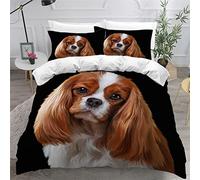 VASENA Housse de Couette 220x240 Ado Adulte Parure de Lit Cavalier Roi Charles Spaniel Chien Animal Housse de Couette en Microfibre Hypoallergique Ensemble de Literie avec 2 Taies d'oreiller