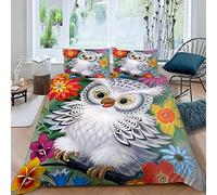 VASENA Housse de Couette 220x240 Ado Adulte Parure de Lit Chouette Chouette Dessin Animé Mignon Housse de Couette en Microfibre Hypoallergique Ensemble de Literie avec 2 Taies d'oreiller