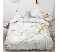 VASENA Housse de Couette 220x240 Ado Adulte Parure de Lit Géométrique Doré Marbre Blanc Housse de Couette en Microfibre Hypoallergique Ensemble de Literie avec 2 Taies d'oreiller