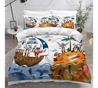 VASENA Housse de Couette 220x240 Ado Adulte Parure de Lit Navire Pirate Mer D'été Housse de Couette en Microfibre Hypoallergique Ensemble de Literie avec 2 Taies d'oreiller