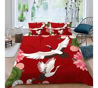 VASENA Housse de Couette 220x240 Ado Adulte Parure de Lit Style Japonais Grue Japonaise Housse de Couette en Microfibre Hypoallergique Ensemble de Literie avec 2 Taies d'oreiller