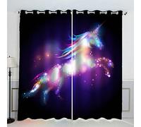 VASENA Rideau Cheval Artistique Noir Rideau Thermique Isolant Anti Froid Rideau Occultant Oeillet 2 Pièces Opaque Salon Maison Décoration Rideaux Polyester （234x137 cm）
