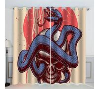 VASENA Rideau Crâne De Serpent Gothique Rideau Thermique Isolant Anti Froid Rideau Occultant Oeillet 2 Pièces Opaque Salon Maison Décoration Rideaux Polyester （234x137 cm）