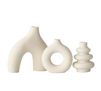Vases Décoratifs en Céramique Moderne, Set de 3 Vases Minimalistes Blanc et Noir, Décoration en Céramique Mate, Design Nordique pour Table, Salon, Cuisine, Collection Donut, H 12-20 cm (Beige Clair)