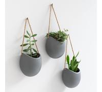 Vases muraux Ellie | Pots de fleurs suspendus en céramique, lot de 3 | Décoration murale pour chambres, balcons et jardins | Gris (mat)