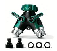 VASIN Distributeur Arrosage 2 Voies, Diviseur de Tuyau Débit d'eau Réglable, 3/4" & 1/2" Robinet Double Sortie avec Interrupteur Indépendant, Répartiteur d'eau pour Connexion de 2 Appareils