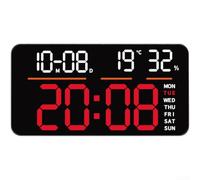 Vasiumic Grande horloge murale numérique à LED, alarme, affichage de la température, calendrier, jour de la semaine, double 337 x 160 mm, télécommande sans tic-tac, lumière verte silencieuse (lumière