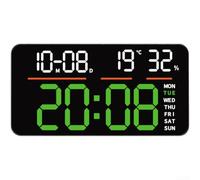 Vasiumic Horloge murale numérique LED 260 x 135 mm avec affichage de la température, double alarme, horloge de bureau moderne avec télécommande, grande lumière bleue (lumière verte)