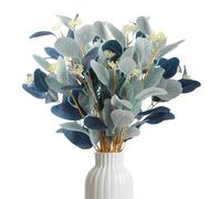 Vaskula 8 Pièces Tiges D'Eucalyptus Artificielles 52 cm Fausse Fleur Haut de Gamme avec Graines Blanches Plantes Interieur Eucalyptus pour Deco Mariage Printemps Maison Party （Bleu Royal Bleu Clair）