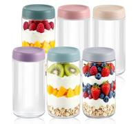 Vasmeiy 6 Pièces Overnight Oats Jar, 700ml Bocaux en Verre Hermétique | avec Couvercles à Vis D'étanchéité,bocaux de conservation en verre borosilicate, pour yaourt, Salade, céréales, Snacks