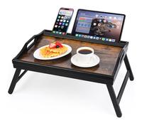 VASMIA Table de lit avec Pieds pliants, Plateau de Petit-déjeuner en Bambou pour Manger, Servir ou Utiliser comme Plateau, Bureau Portable pour Ordinateur, Plateau à collations, Noir et Brun Vintage