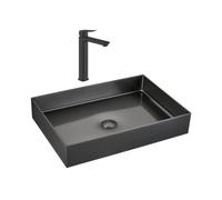 Vasque à poser acier 55x38x10 cm inoxydable 304 Céramia avec bonde + mitigeur lavabo Grohe Dice (TMLBGM1018922430)