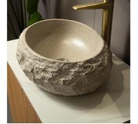 Vasque à poser en résine aspect pierre forme ovale irrégulière sans robinet beige - UVRION - 62 × 52 × 28 cm