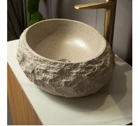 Vasque à poser en résine beige aspect pierre ovale irrégulière 45 x 32 x 15 cm sans robinetterie