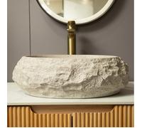 Vasque à poser en résine effet pierre style artistique - TCQPZ - sans robinet beige ovale 45 × 32 × 15 cm
