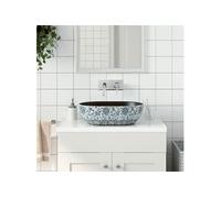 vidaXL Vasque à poser ovale 47x33x13 cm Céramique à motifs noir et bleu avec trou de vidange