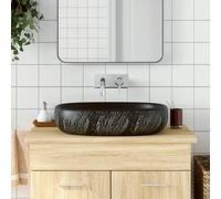 Vasque à Poser Évier Lavabo Salle de Bain Sable et Bleu Ovale Céramique vidaXL