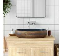 Vasque à Poser Évier Lavabo Salle de Bain Sable et Bleu Ovale Céramique vidaXL
