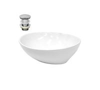 Vasque à Poser Lavabo - Ovale - 410 x 330 x 140 mm - en Céramique - Blanc -