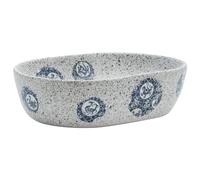 Vasque à Poser Ovale 47x33x13 cm Céramique Gris et Bleu | Lavabo salle de bain, toilettes, salle d'eau, surface céramique résistante aux chocs, motifs vintage minimalistes, nettoyage