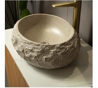 Vasque à poser ovale en résine beige effet pierre sans robinet 45 x 32 x 15 cm