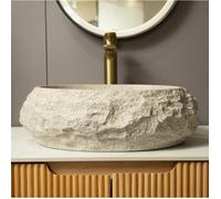 Vasque à poser ovale en résine effet pierre 62 x 52 x 28 cm beige sans robinet sans trop-plein style artistique