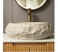 Vasque à Poser Ovale Irrégulière Effet Pierre - ELVMI - en Résine Beige sans Robinetterie 45 × 32 × 15 cm
