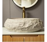 Vasque à Poser Ovale Irrégulière Effet Pierre en Résine Beige sans Robinet pour Salle de Bain 45 × 32 × 15 cm