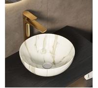 Vasque à poser ronde AESVAR 36 cm en céramique blanche, effet pierre, sans meuble ni robinetterie