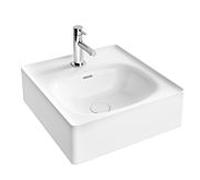 Vasque à poser VitrA Equal 7240B403-0631 43 x 45 cm, percée pour robinetterie et trop-plein, finition blanc brillant VC