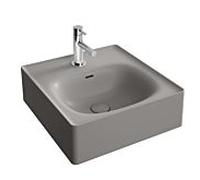 Vasque à poser VitrA Equal 7240B476-0631 43 x 45 cm, trou de robinetterie/fente de trop-plein, finition velcro, gris pierre mat.
