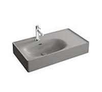 Vasque à poser VitrA Equal 7242B476-0631 80x45cm, trou de robinetterie/trop-plein, vasque à gauche, étagère à droite, finition VC gris pierre mat