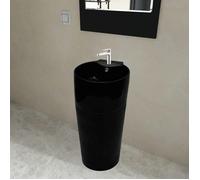 Vasque à trou de trop-plein/robinet céramique Noir - VIDAXL - Rond - 41 cm - 40 cm - A poser