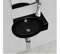 vidaXL Vasque en céramique avec robinet/trou de trop-plein Noir Rond