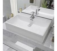 vidaXL Lavabo avec trou pour robinetterie céramique blanc 60,5x42,5x14,5 cm