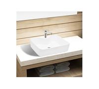 Vasque carré à trou pour robinet céramique blanc pour salle de bain Blanc G