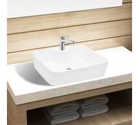 vidaXL Vasque carrée en céramique avec trou pour robinet Blanc