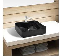 vidaXL Céramique Lavabo avec trou pour robinet Noir Carré