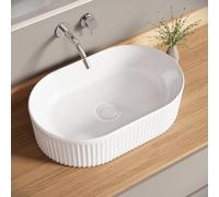 Vasque de lavabo ovale en céramique blanche, avec système de bonde à clapet