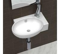 vidaXL Lavabo avec trou pour robinet et trou pour trop-plein Céramique blanche