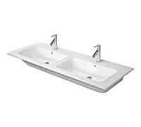 Vasque double Duravit Me de Starck Furniture 233613AA00 130 x 49 cm, 2 trous de robinetterie, avec trop-plein, plage de robinetterie, blanc brillant, Durashield