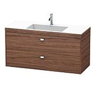 Vasque Duravit Brioso c-bonded avec meuble bas 120 cm BR4608O1021, trou pour robinet 2000 , 120 x 48 cm, Nussbaum Dunkel / chrome