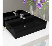 vidaXL Lavabo Céramique avec trou pour robinetterie Noir 76 x 42,5 x 14,5 cm